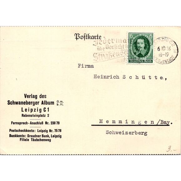Heinrich Schütte Verlag Des Schwaneberger Leipzig 1936 German Postcard TE2-GRP - Picture 1 of 2